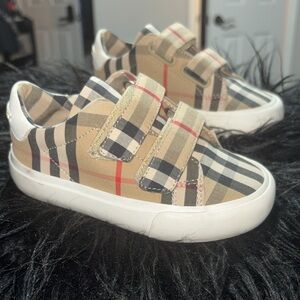 Burberry Kids Beige and Black Plaid Sneakers
